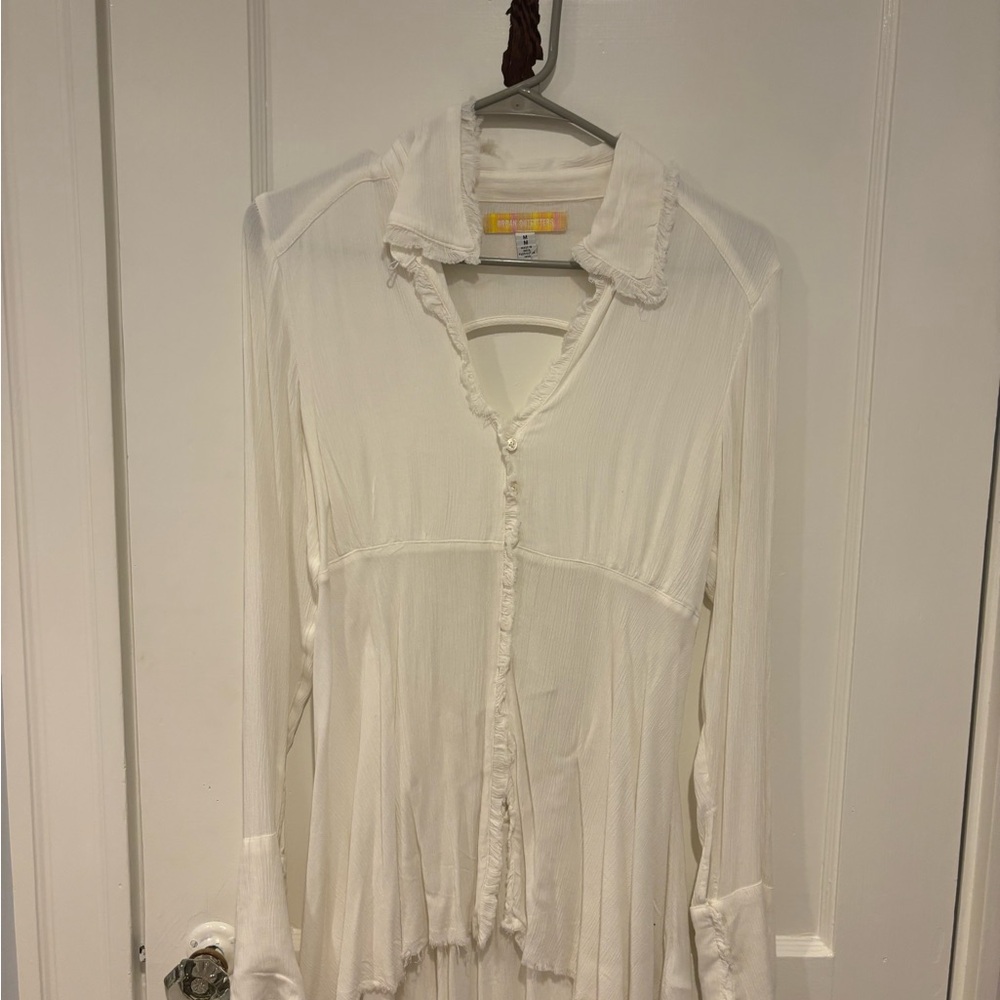 Urban Outfitters Cream Frayed Long Sleeve